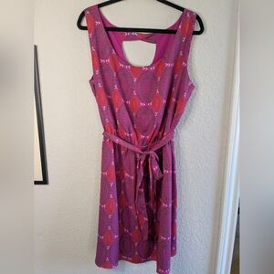 GAP A-Line Dress Knee Length XL Pink Orange Green Boho Print Tie Wasi Excellent